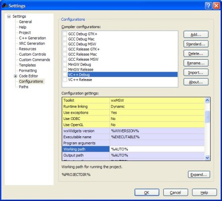 Editing a configuration under Windows