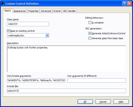 The custom control definition editor